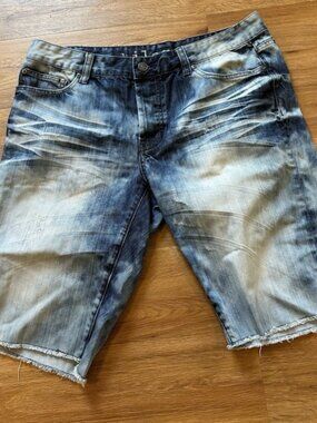 Kilogram  Distressed Faded Blue Denim Mens‎ Button Fly Jean Bermuda Shorts 34